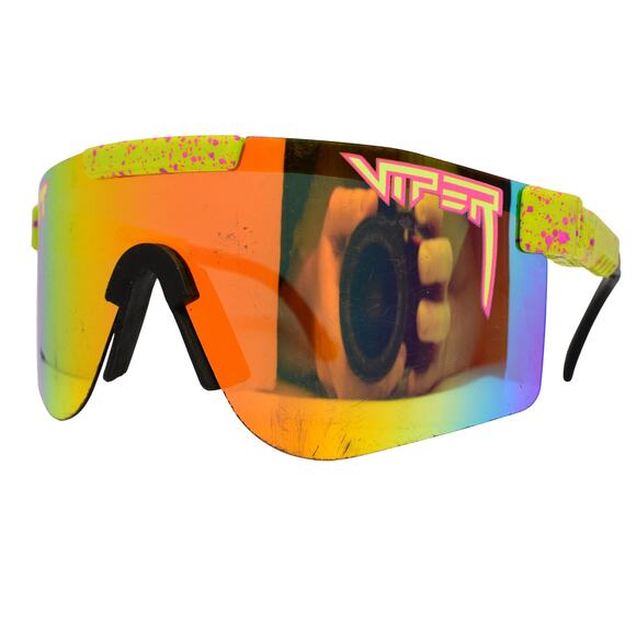 Pit Viper ND4SP Yellow/Pink/Black Shield Sunglasses - LENSES FAIR/FRAMES GOOD - Picture 1 of 14